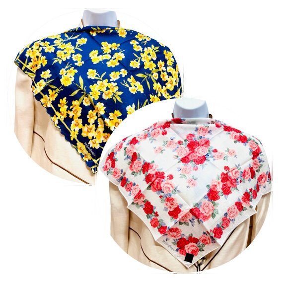 2) New  Beautiful YSL MiniScarf/Handker cotton 19 "  Purple  Pink Floral (61 - Picture 2 of 14